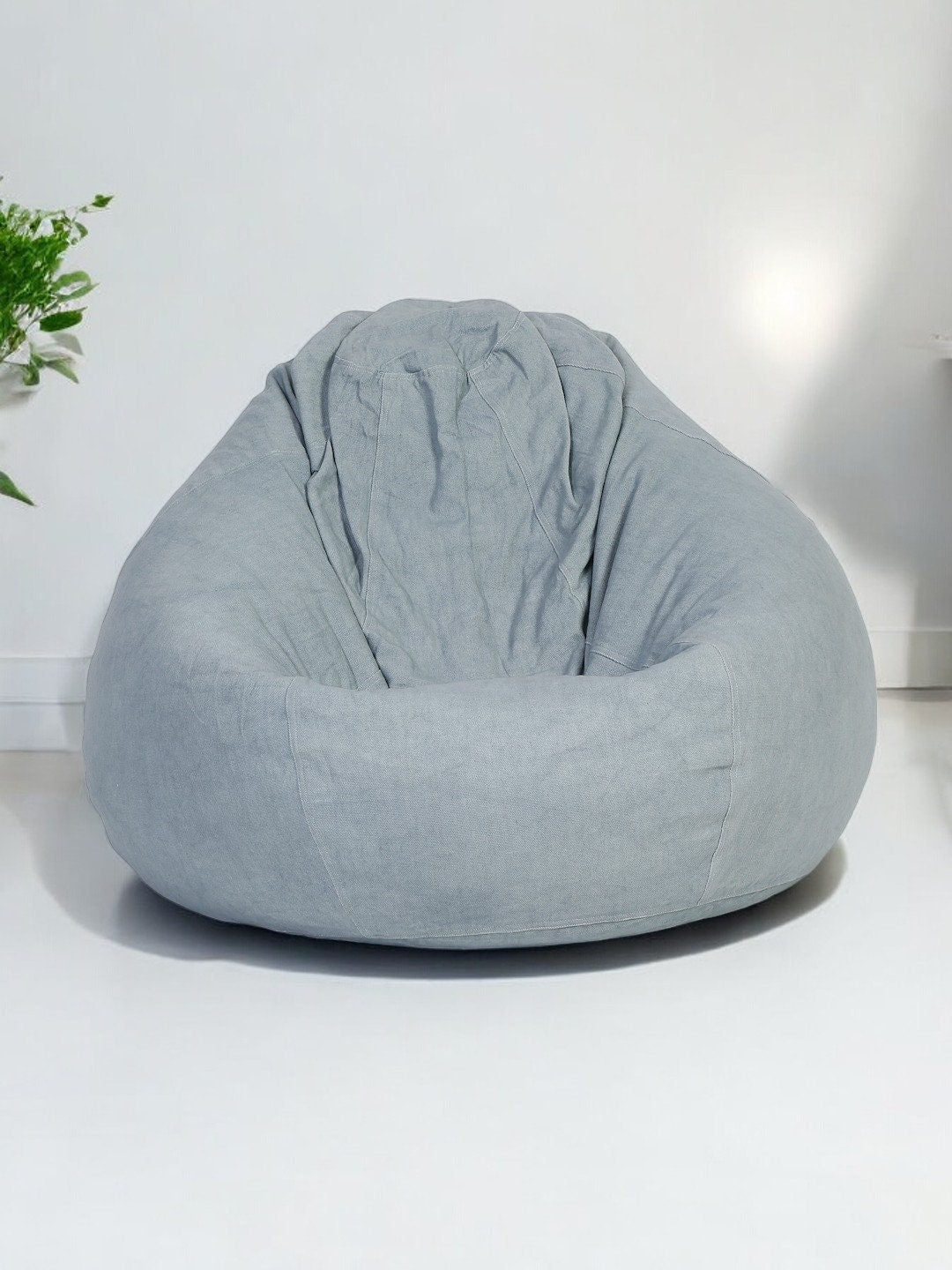 Gray Cotton Bean Bag Cover: 96" Washable Floor Seating with Liner