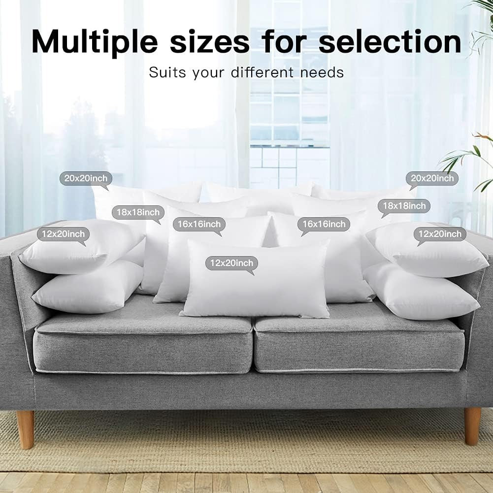 Hypoallergenic Pillow Insert | Soft Cushion Filler, Square & Lumbar