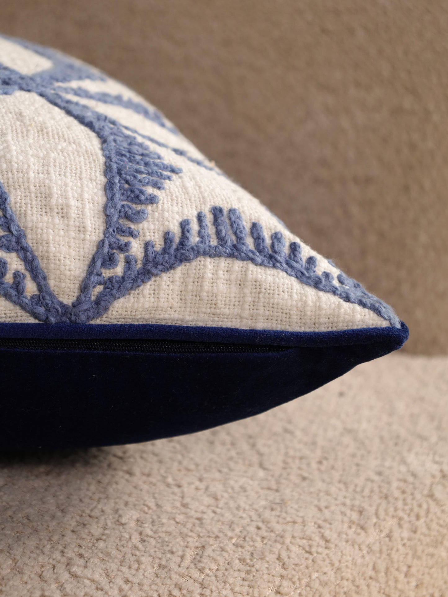 Hand-Embroidered Floral Pillow Cover: Blue & Yellow Floral Embroidered Pillow Cover | 20x20 Cotton Cushion | Boho Throw Pillow | Decor Gifts