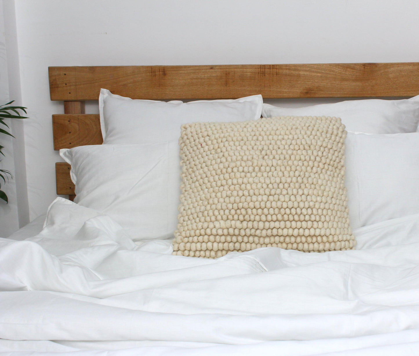 Handwoven Wool Pillow Cover Set: Ivory Boho Popcorn Texture Cushions