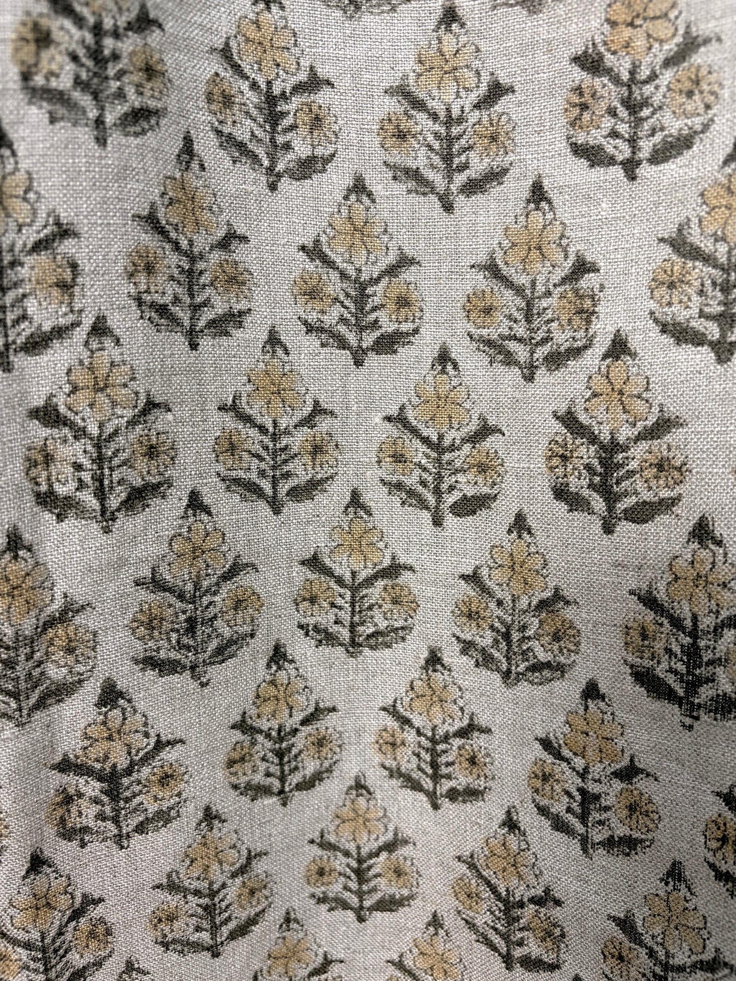 Floral Booti Hand Block Printed Linen Curtain Panel: Natural Boho Farmhouse Drapes