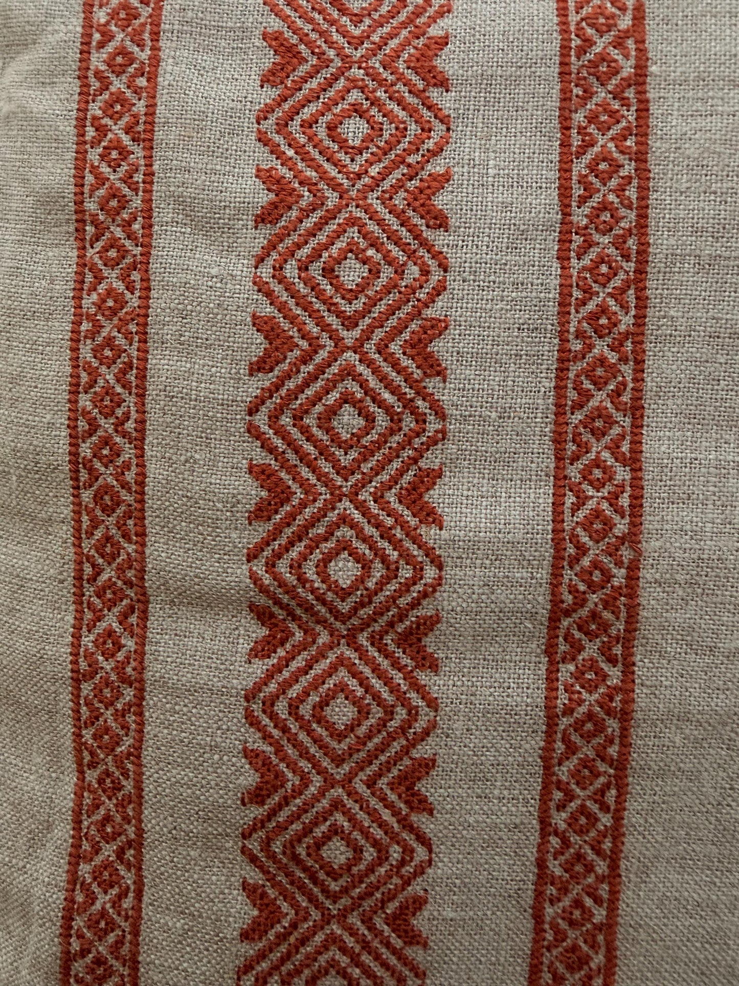 Rust Embroidered Linen Pillow Cover, Geometric Boho Throw Pillow, Neutral Beige Lumbar 14X22, 18X18