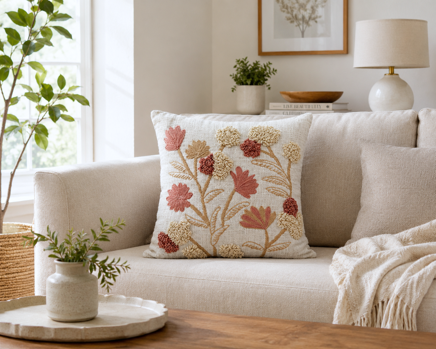 Roselle Bloom Cotton Pillow Cover