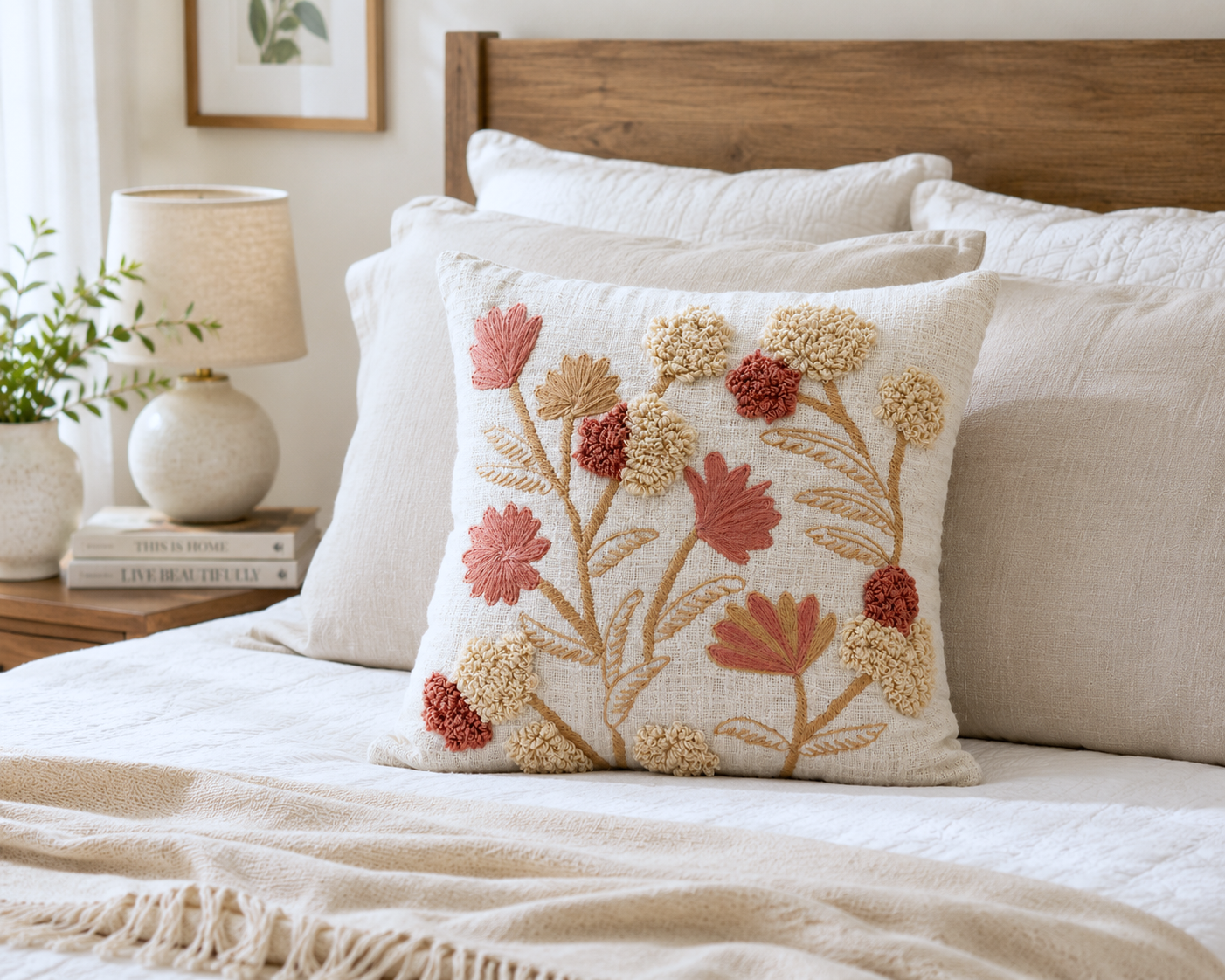 Roselle Bloom Cotton Pillow Cover