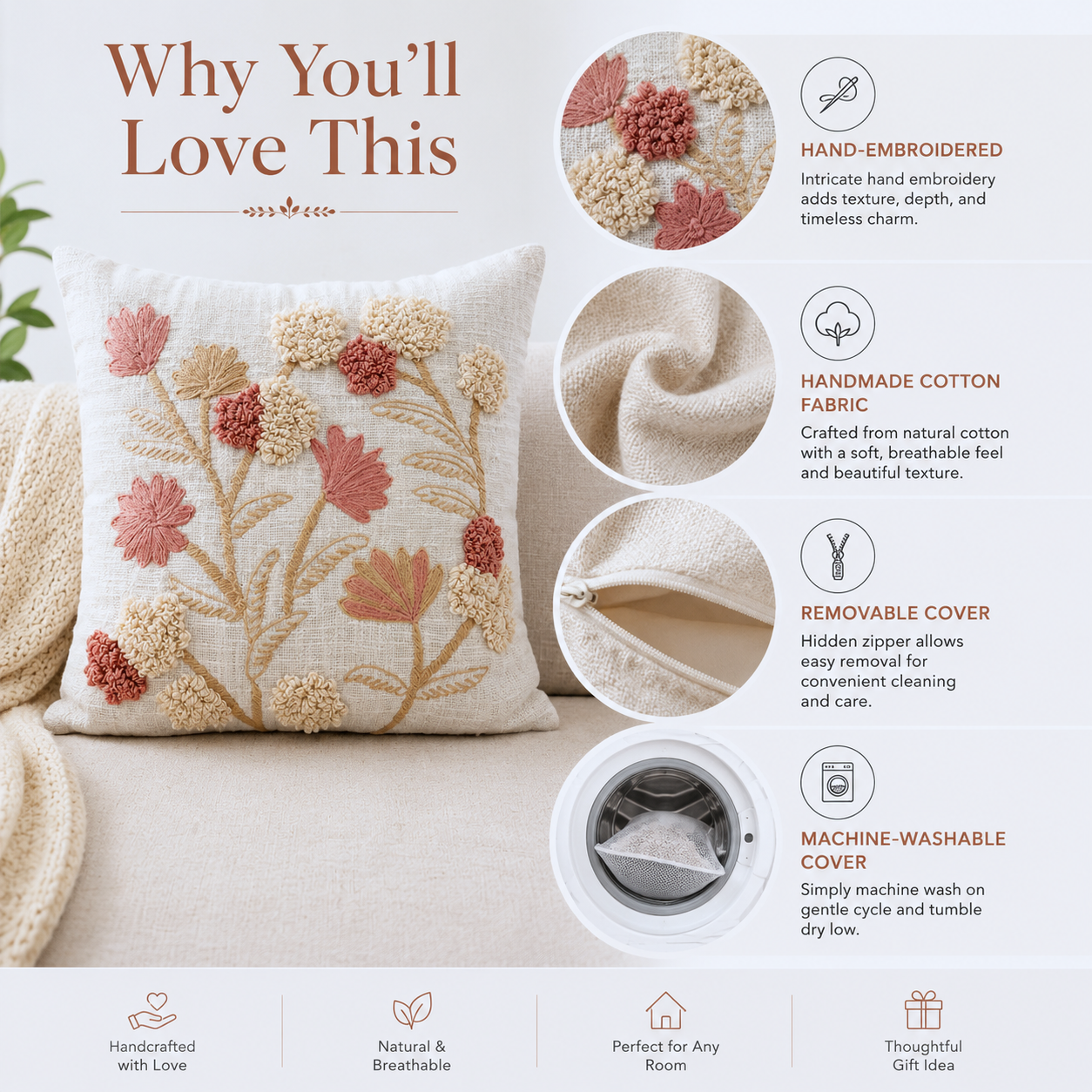 Roselle Bloom Cotton Pillow Cover