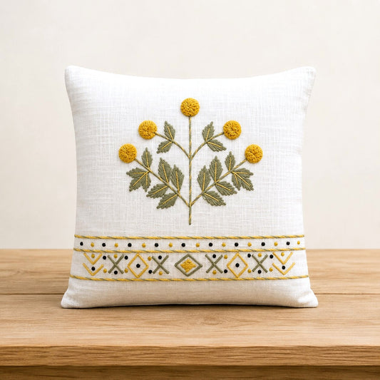 Wildflower Embroidered Cotton Cushion Cover - Set of 2