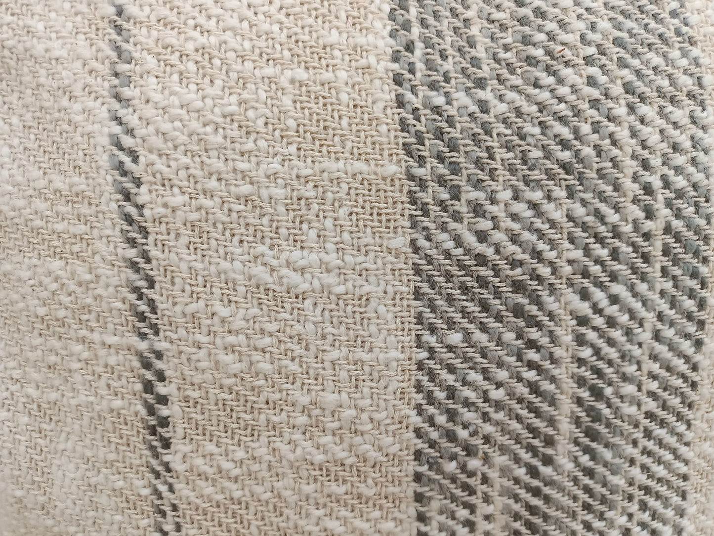 Handwoven Cotton Pom Pom Pillow Cover | Gray Stripe Boho Cushion