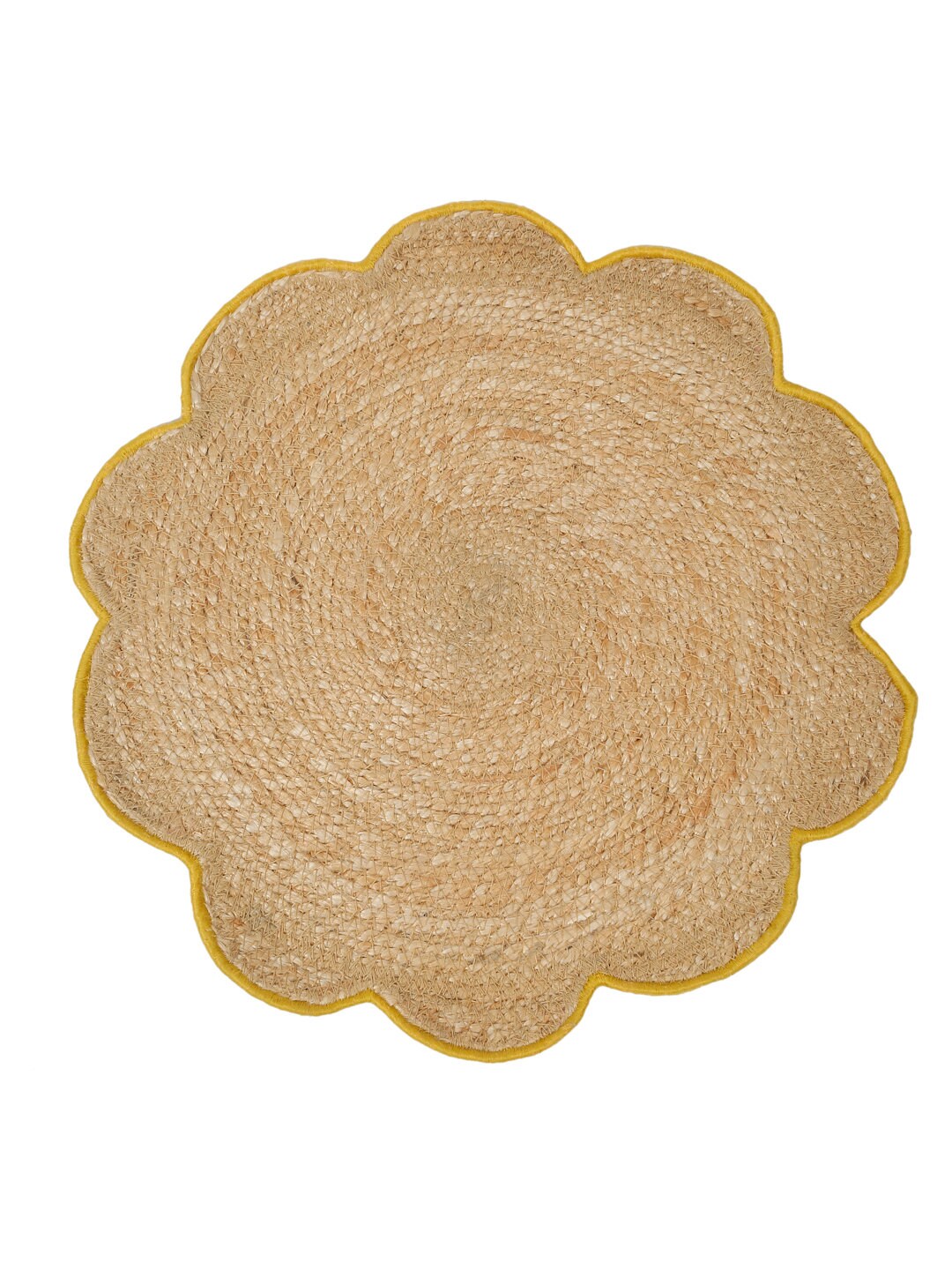 Handwoven Grass Rope Placemats: Yellow Embroidered Floral Set of 6