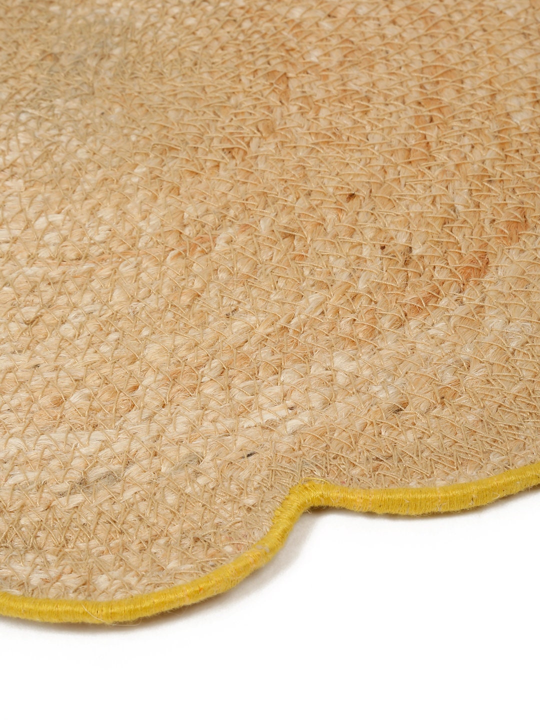 Handwoven Grass Rope Placemats: Yellow Embroidered Floral Set of 6