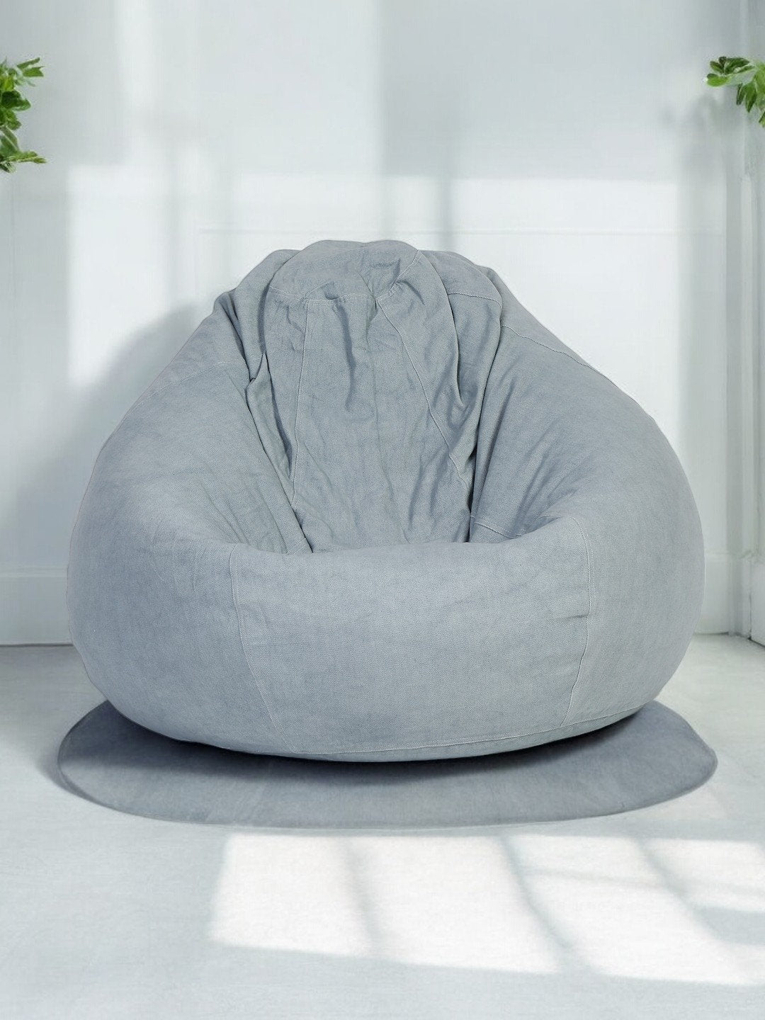 Gray Cotton Bean Bag Cover: 96" Washable Floor Seating with Liner