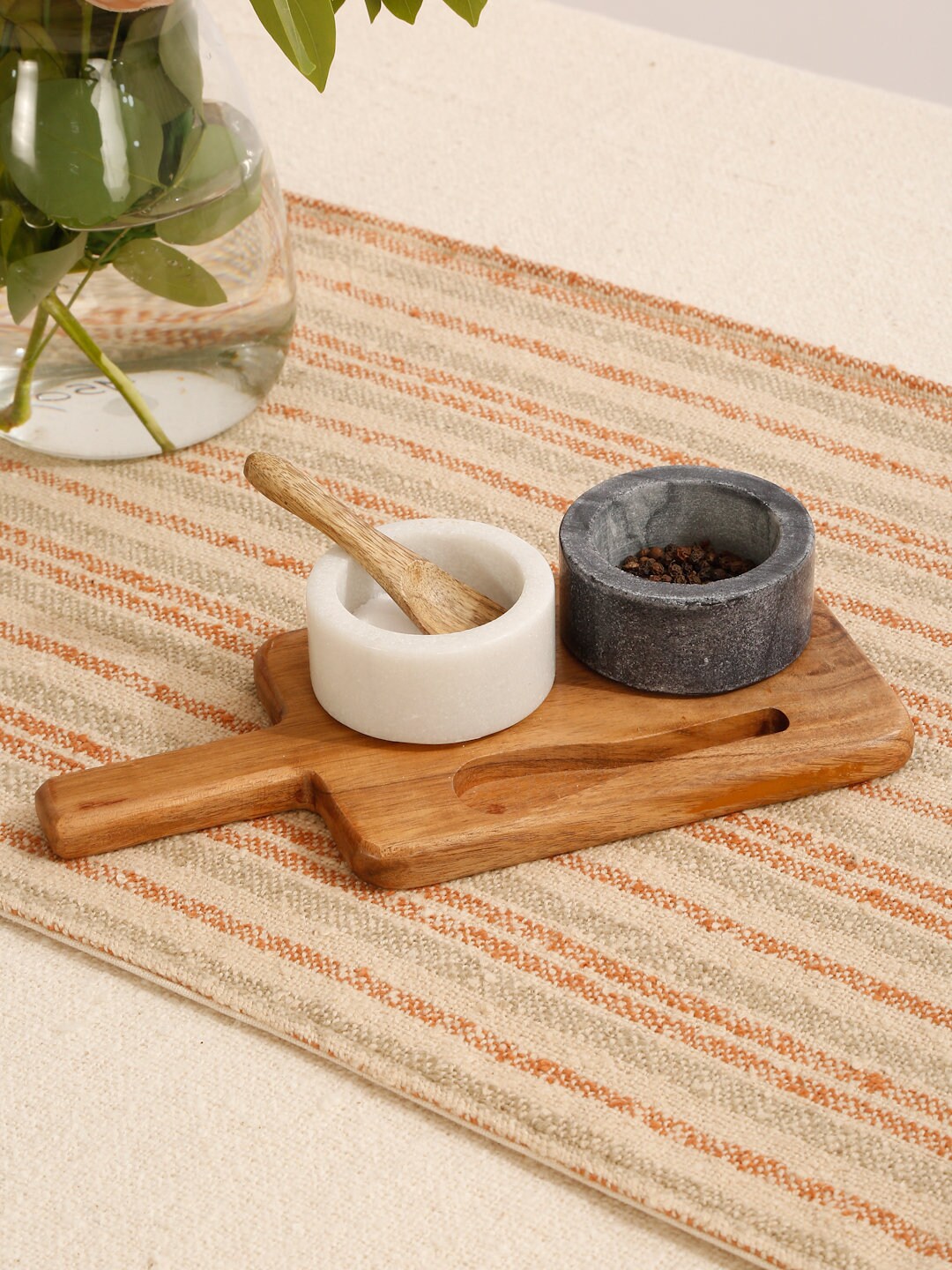 Handwoven Cotton Boucle Table Runner: Pumpkin Spice Stripe, 16x90”