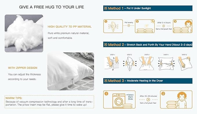 Hypoallergenic Pillow Insert | Soft Cushion Filler, Square & Lumbar