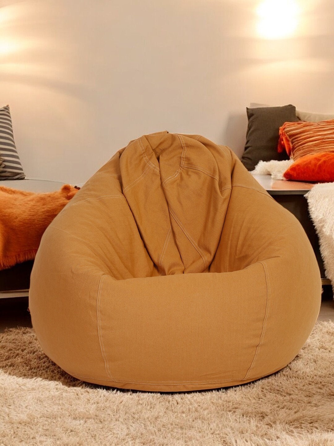 Handmade Cotton Bean Bag Cover 96": Large Bean Bag Chair Cover | Boho Floor Seating for Kids Room, Dorm | Handmade Cotton Beanbag Cover