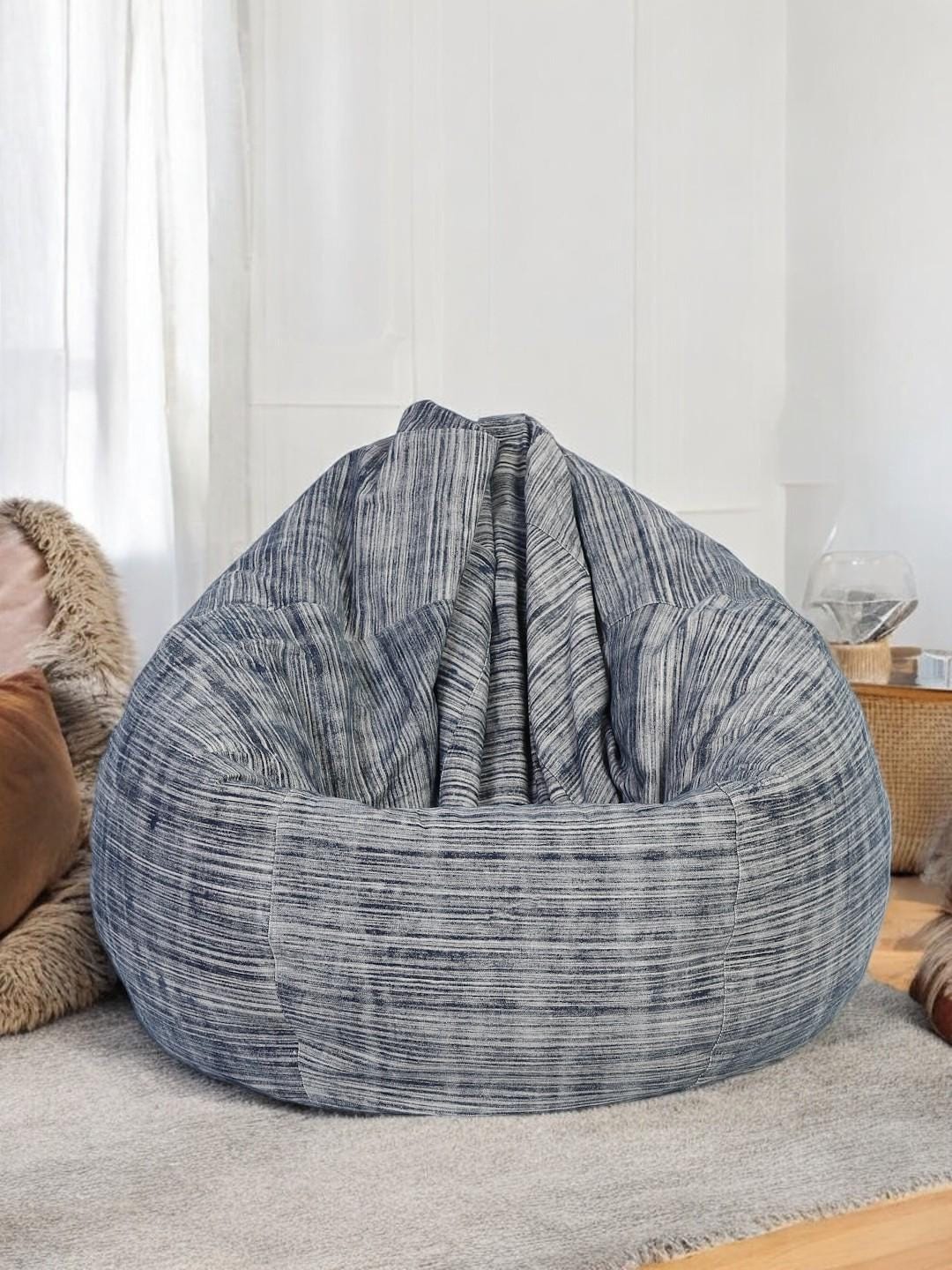 Handmade Blue Cotton Bean Bag Cover 96": Large Bean Bag Chair Cover | Washable, Eco-Friendly Floor Seating for Living Room, Kids Room, Dorm