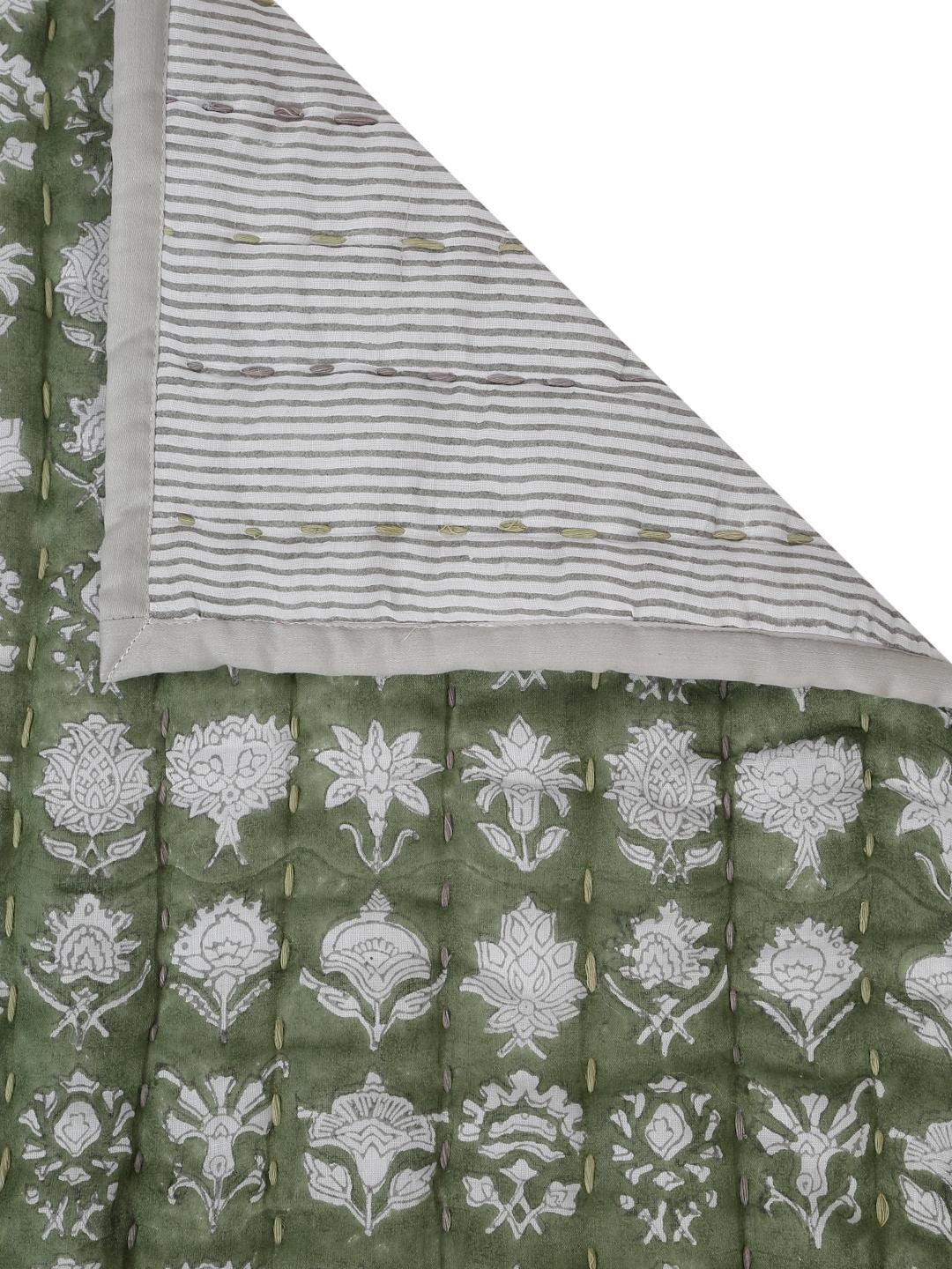 Hand Block Printed Cotton Throw Blanket – Indian Kantha Quilt, Boho Couch & Bed Throw