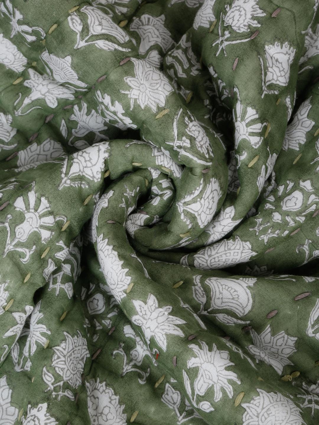 Hand Block Printed Cotton Throw Blanket – Indian Kantha Quilt, Boho Couch & Bed Throw