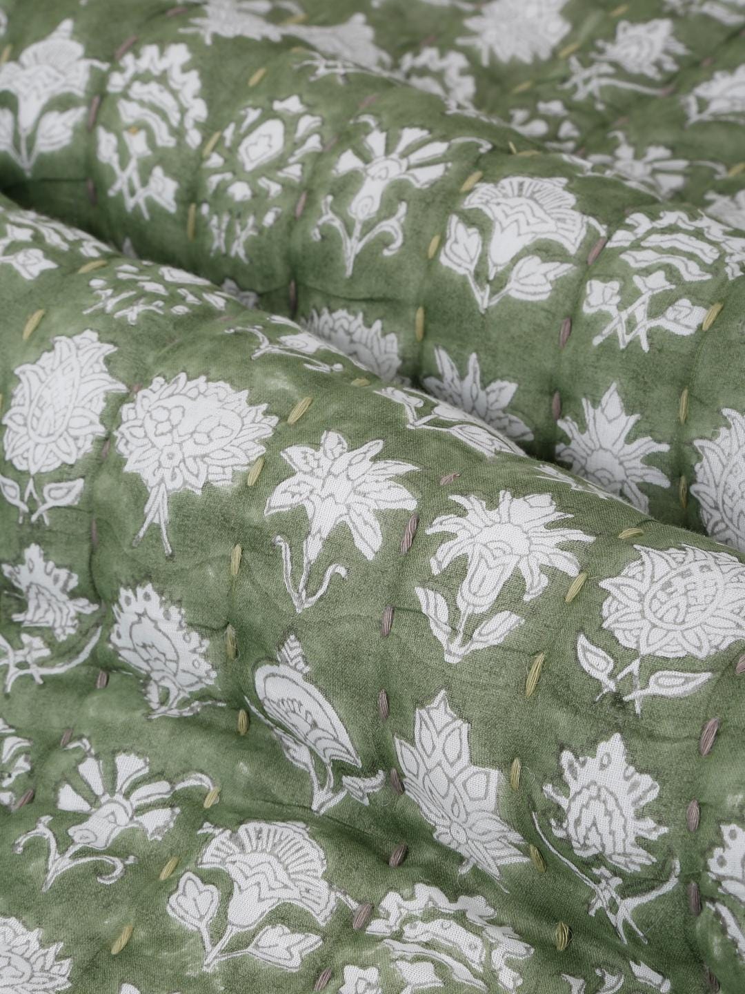Hand Block Printed Cotton Throw Blanket – Indian Kantha Quilt, Boho Couch & Bed Throw