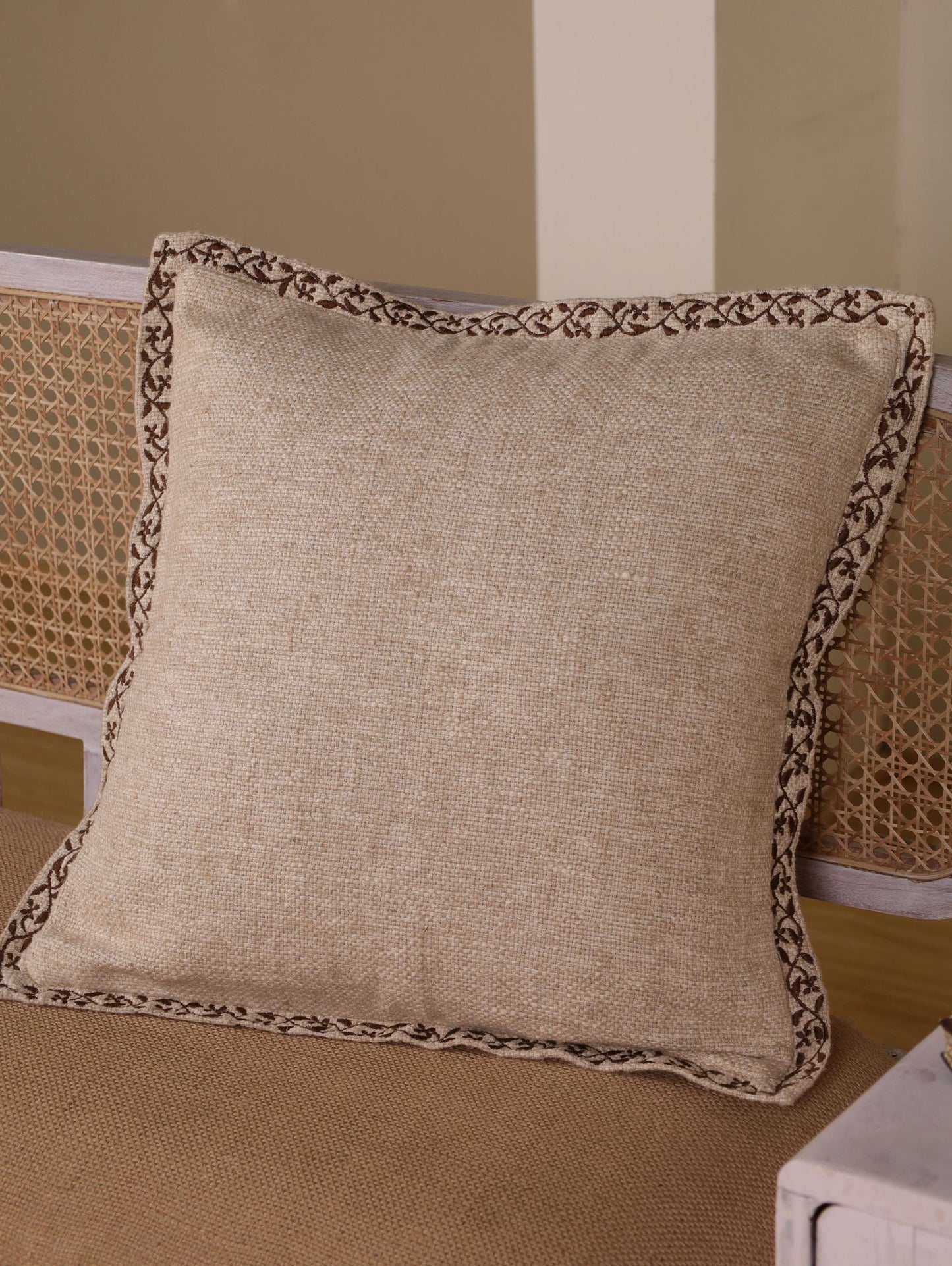 Handmade Embroidered Linen Pillow Cover: Farmhouse Floral Cushion, 20x20