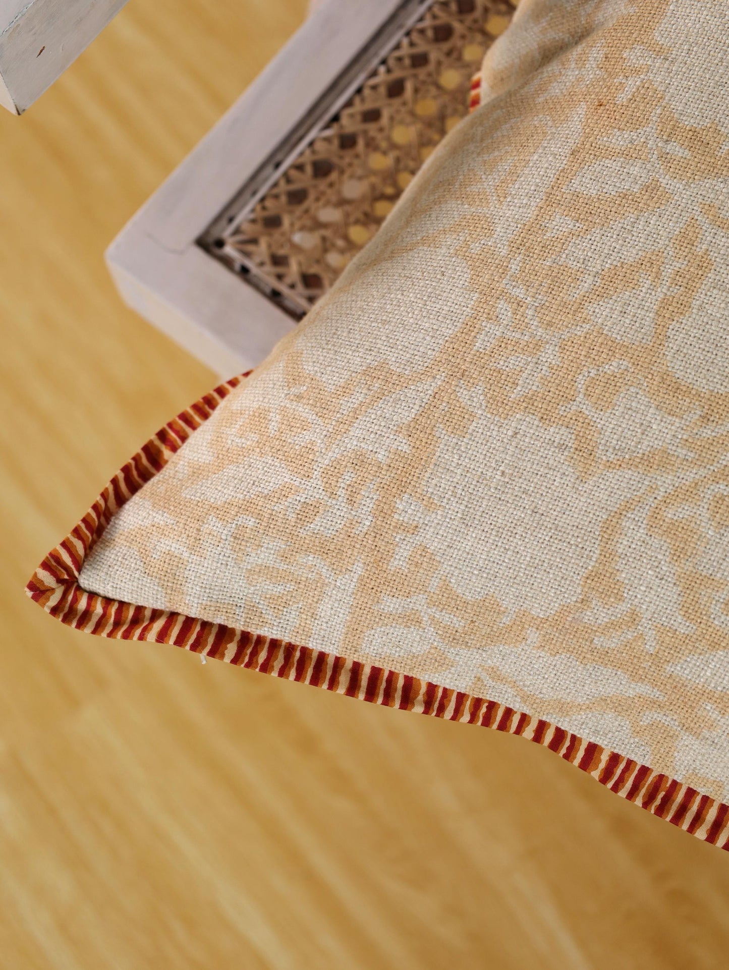 Hand Block Printed Linen Pillow Cover: Apricot Floral, Bohemian Decor (20x20)