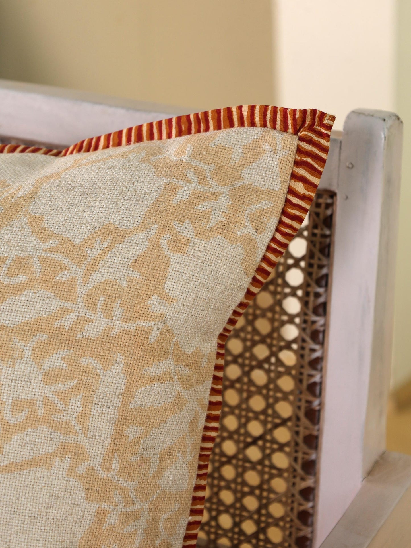 Hand Block Printed Linen Pillow Cover: Apricot Floral, Bohemian Decor (20x20)