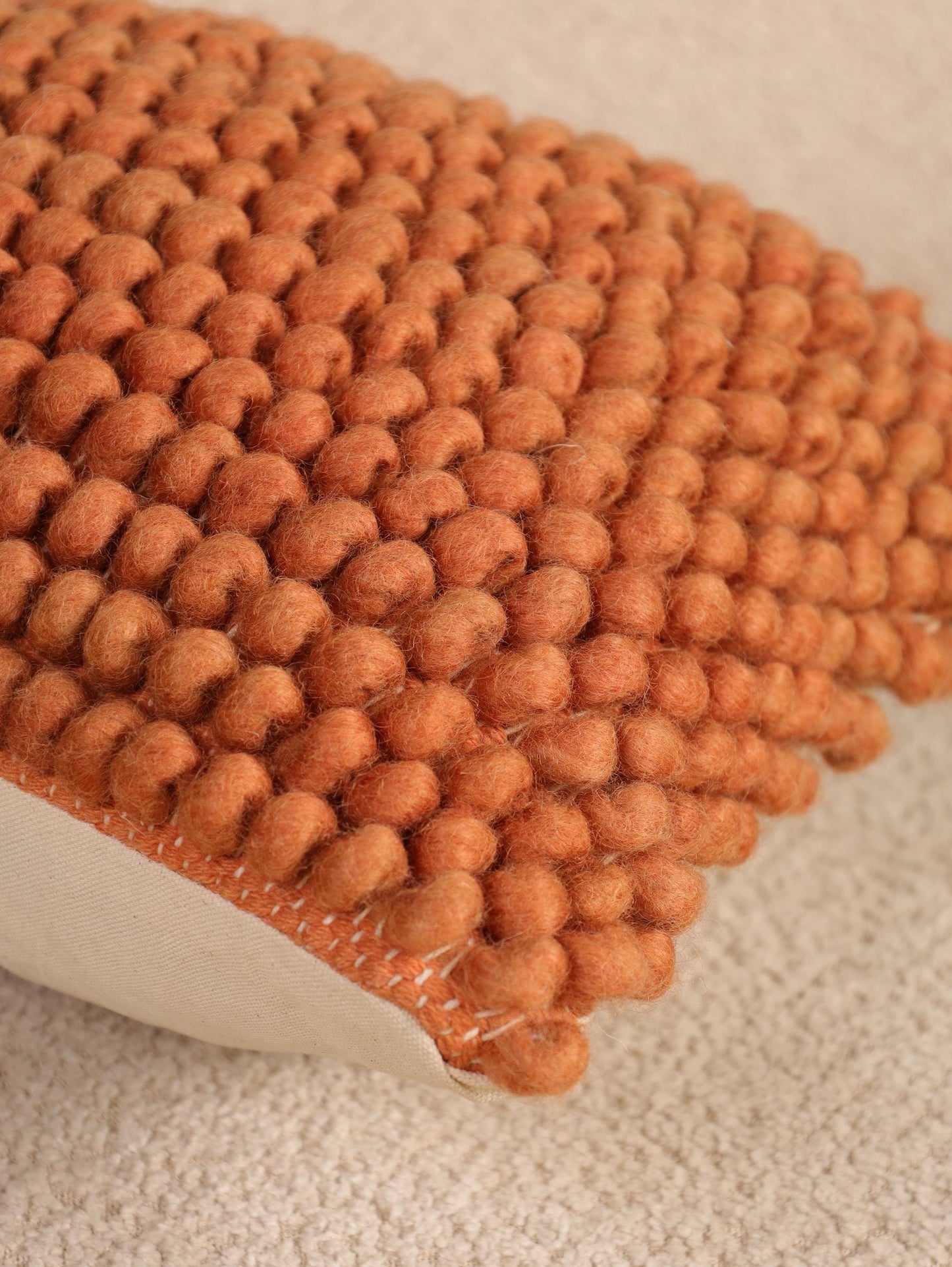 Handwoven Rust Wool Lumbar Pillow Cover: Handwoven Boho Lumbar Throw Pillow | Farmhouse Couch Accent | Decorative Fall Pillow Case
