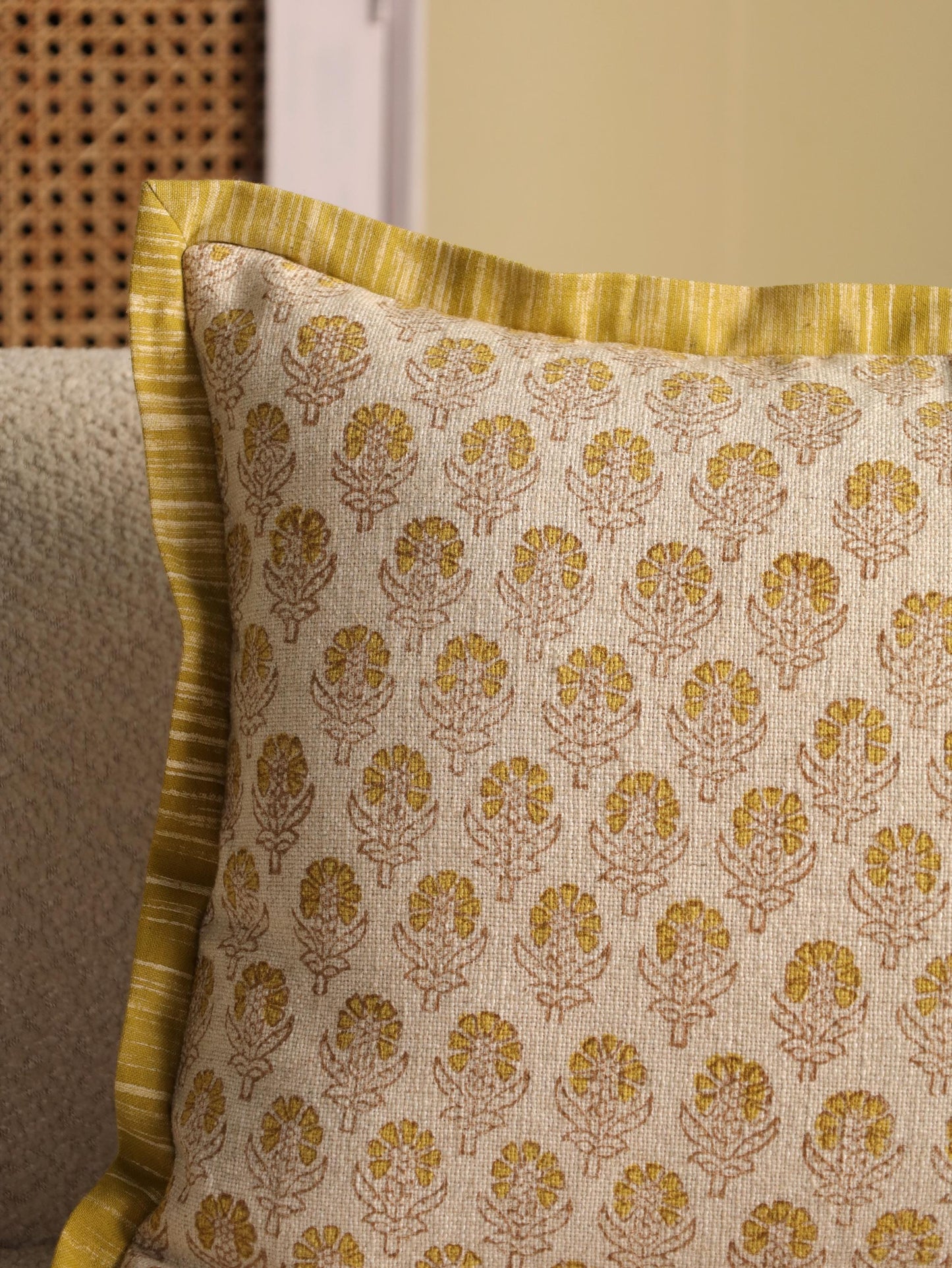 Floral Linen Lumbar Pillow Cover: Hand Block Printed, Farmhouse Decor