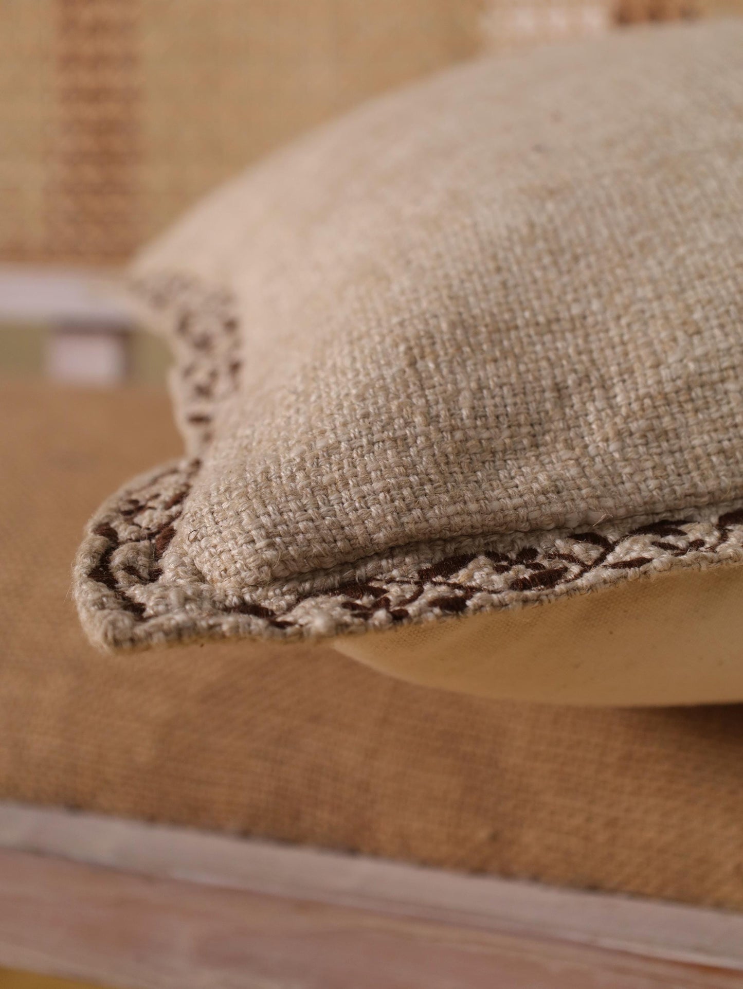 Handmade Embroidered Linen Pillow Cover: Farmhouse Floral Cushion, 20x20