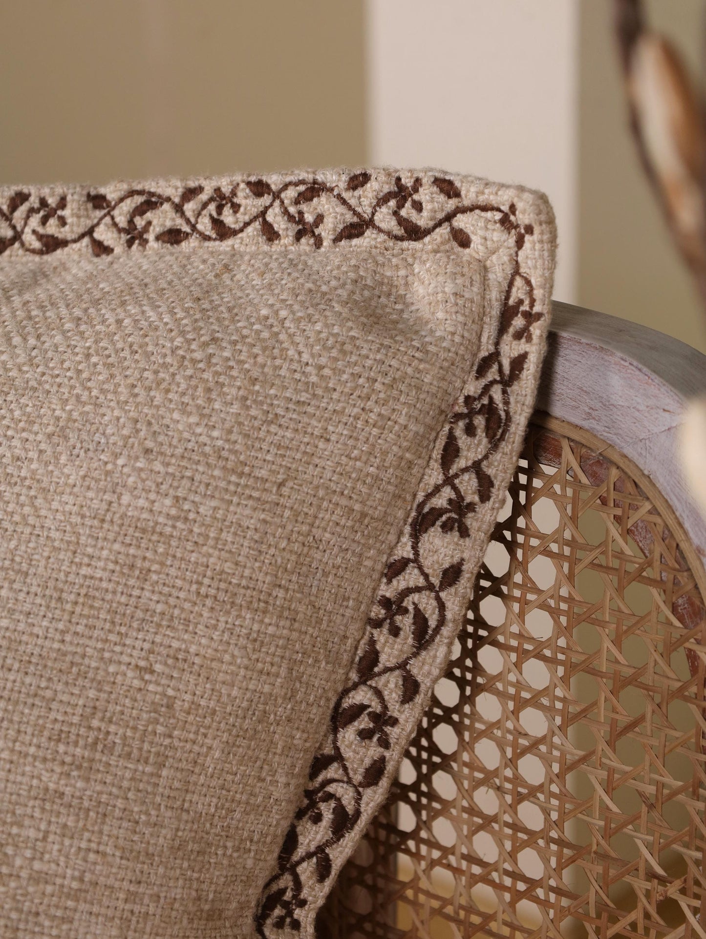 Handmade Embroidered Linen Pillow Cover: Farmhouse Floral Cushion, 20x20