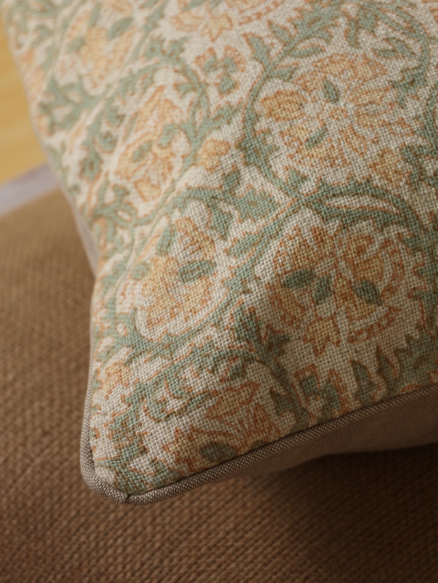 Hand Block Printed Linen Pillow Cover: Boho Farmhouse Cushion, 20x20