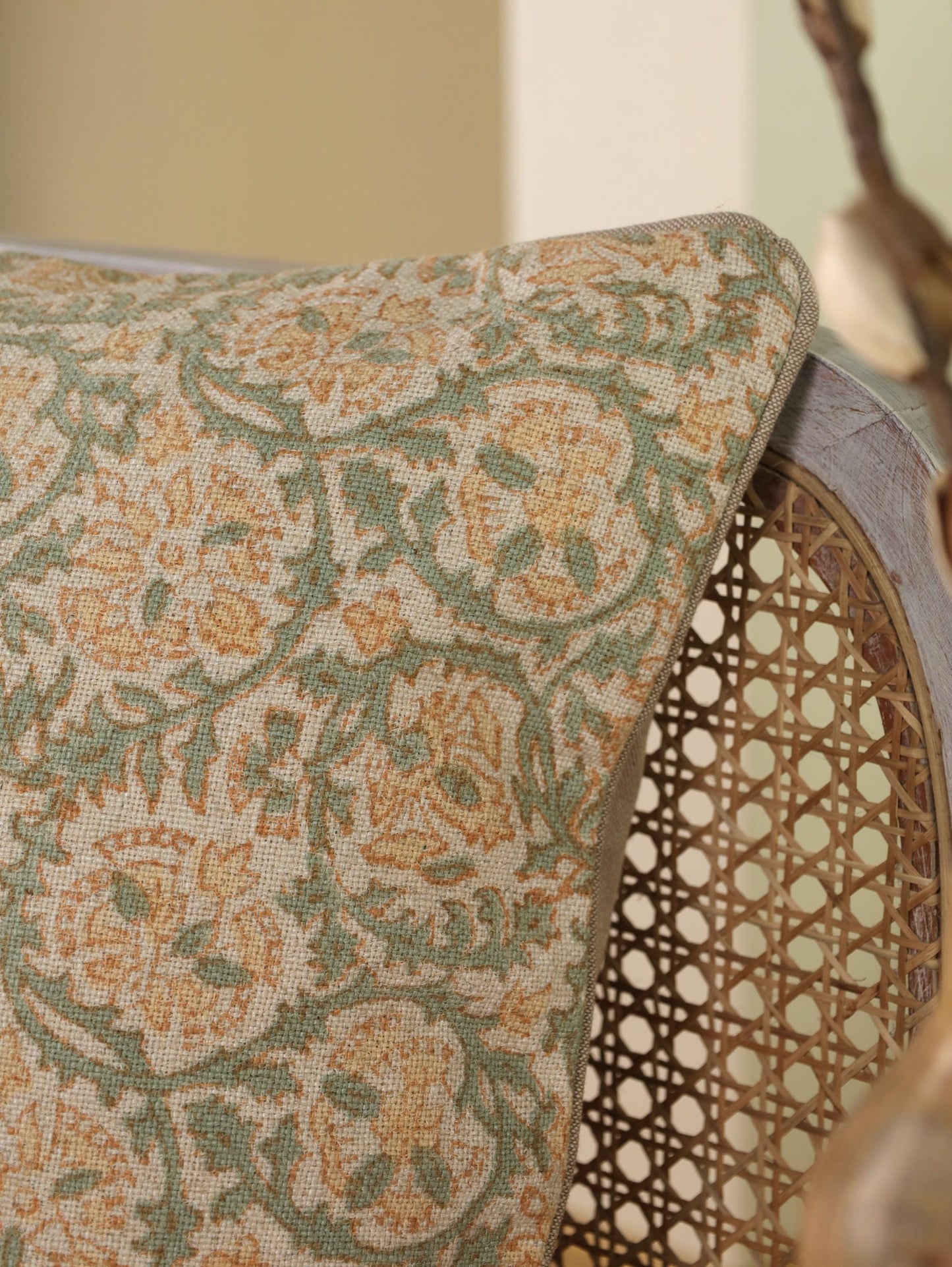 Hand Block Printed Linen Pillow Cover: Boho Farmhouse Cushion, 20x20