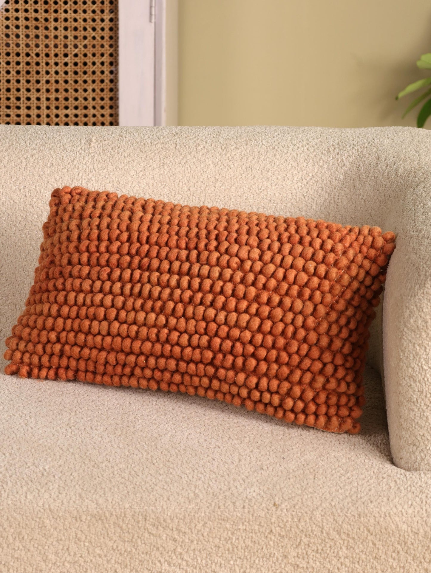Handwoven Rust Wool Lumbar Pillow Cover: Handwoven Boho Lumbar Throw Pillow | Farmhouse Couch Accent | Decorative Fall Pillow Case