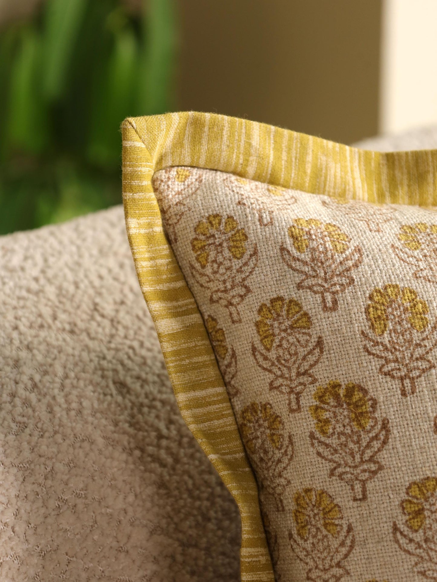 Floral Linen Lumbar Pillow Cover: Hand Block Printed, Farmhouse Decor