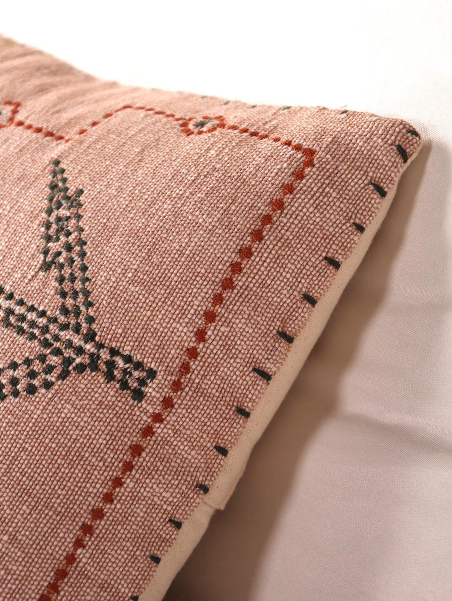 Rust Embroidered Lumbar Pillow Cover: 12x28 Moroccan Boho Throw Pillow | Handcrafted Cactus Silk-Inspired Accent for Sofa or Bed