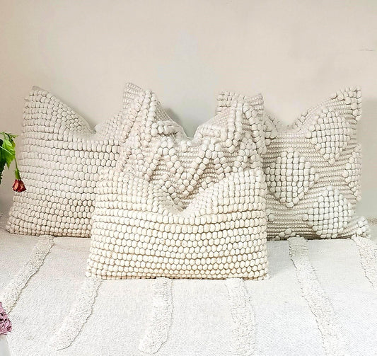 Handwoven Boho Pillow Cover Set: Textured Cotton, 20x20 & 12x20