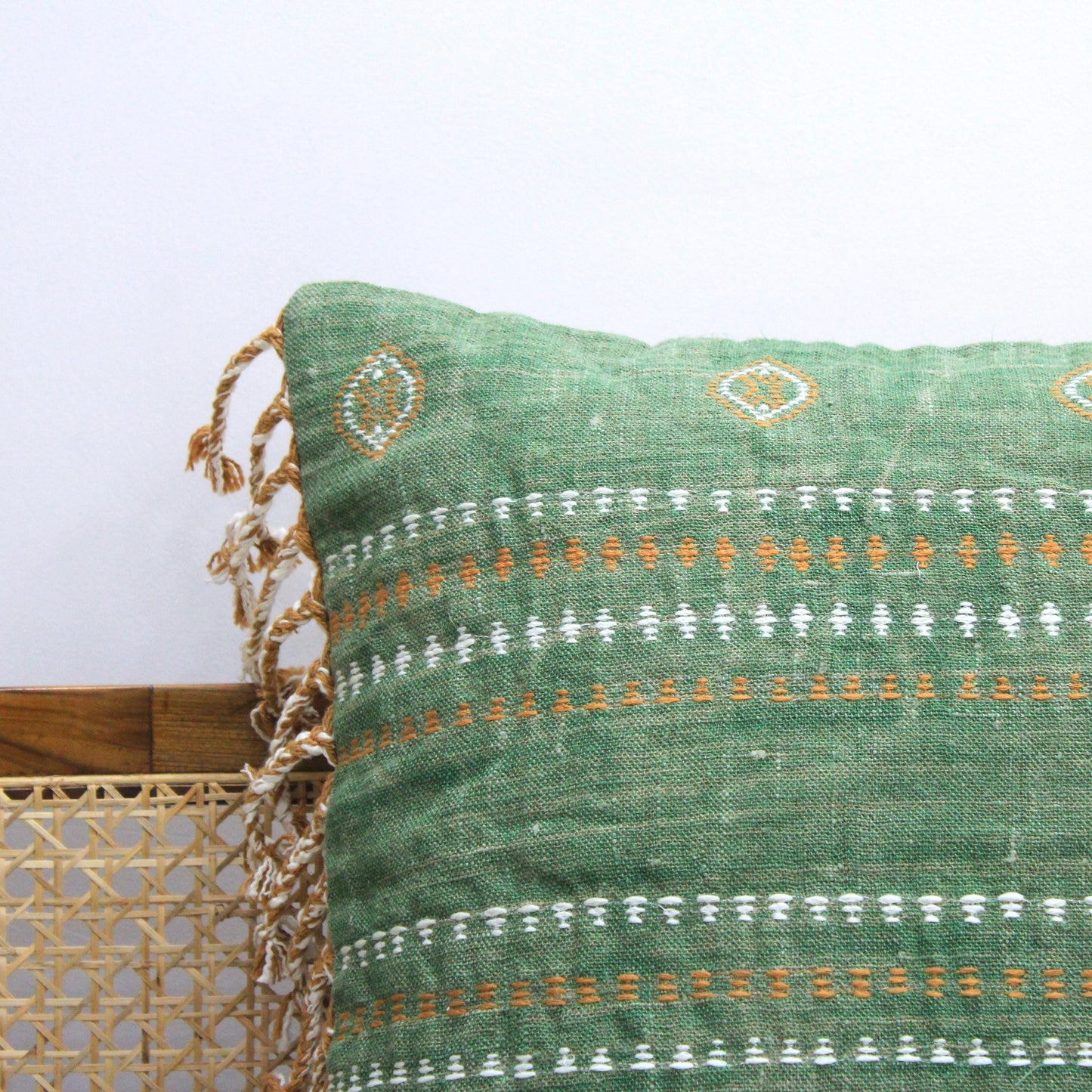 Moroccan Embroidered Linen Pillow Cover: 20x20 Boho Cushion with Tassels | Handmade Cactus Silk Inspired Throw Pillow | Housewarming Gift