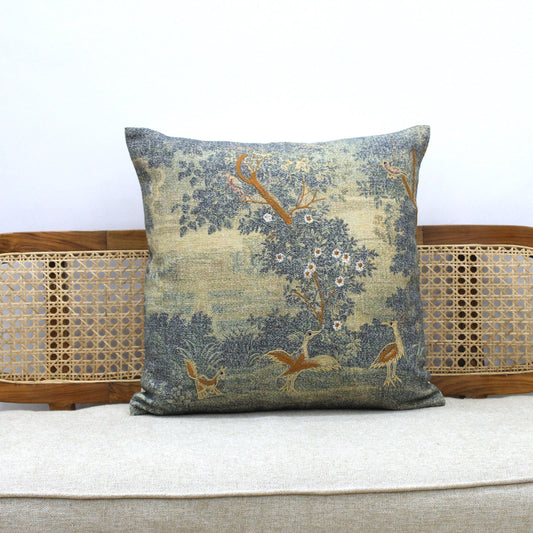 Handmade Embroidered Linen Pillow Cover: Boho Farmhouse Decor, 18x18