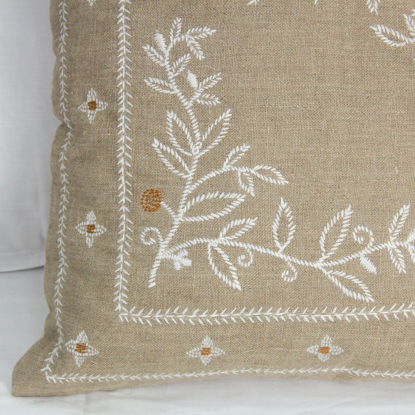 Floral Embroidered Linen Pillow Cover: Handcrafted Farmhouse Cushion