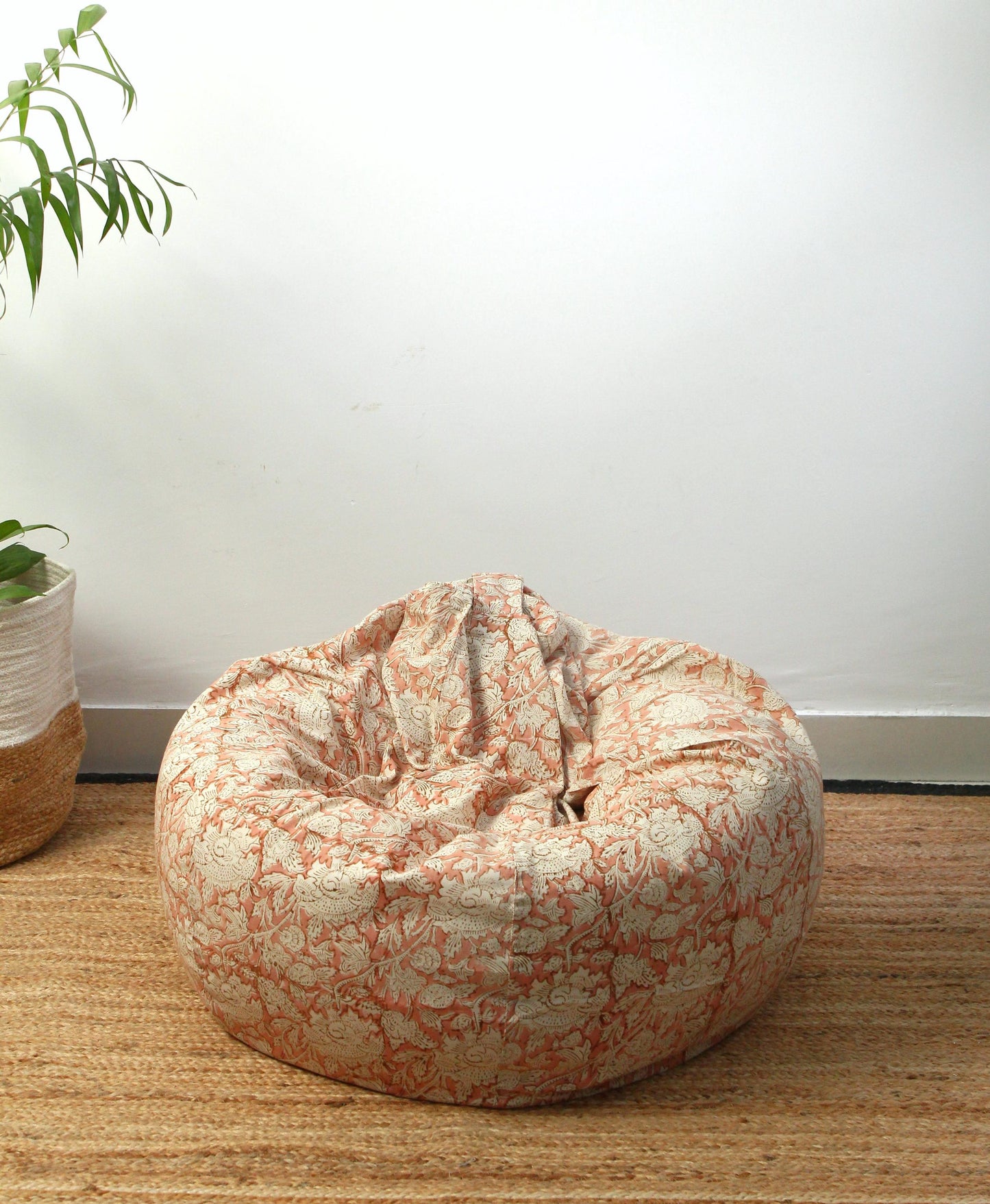 Floral Hand Block Print Bean Bag Cover:  96" Cotton Bean Bag Chair Cover | Boho Seating for Living Room, Bedroom, or Kids’ Space