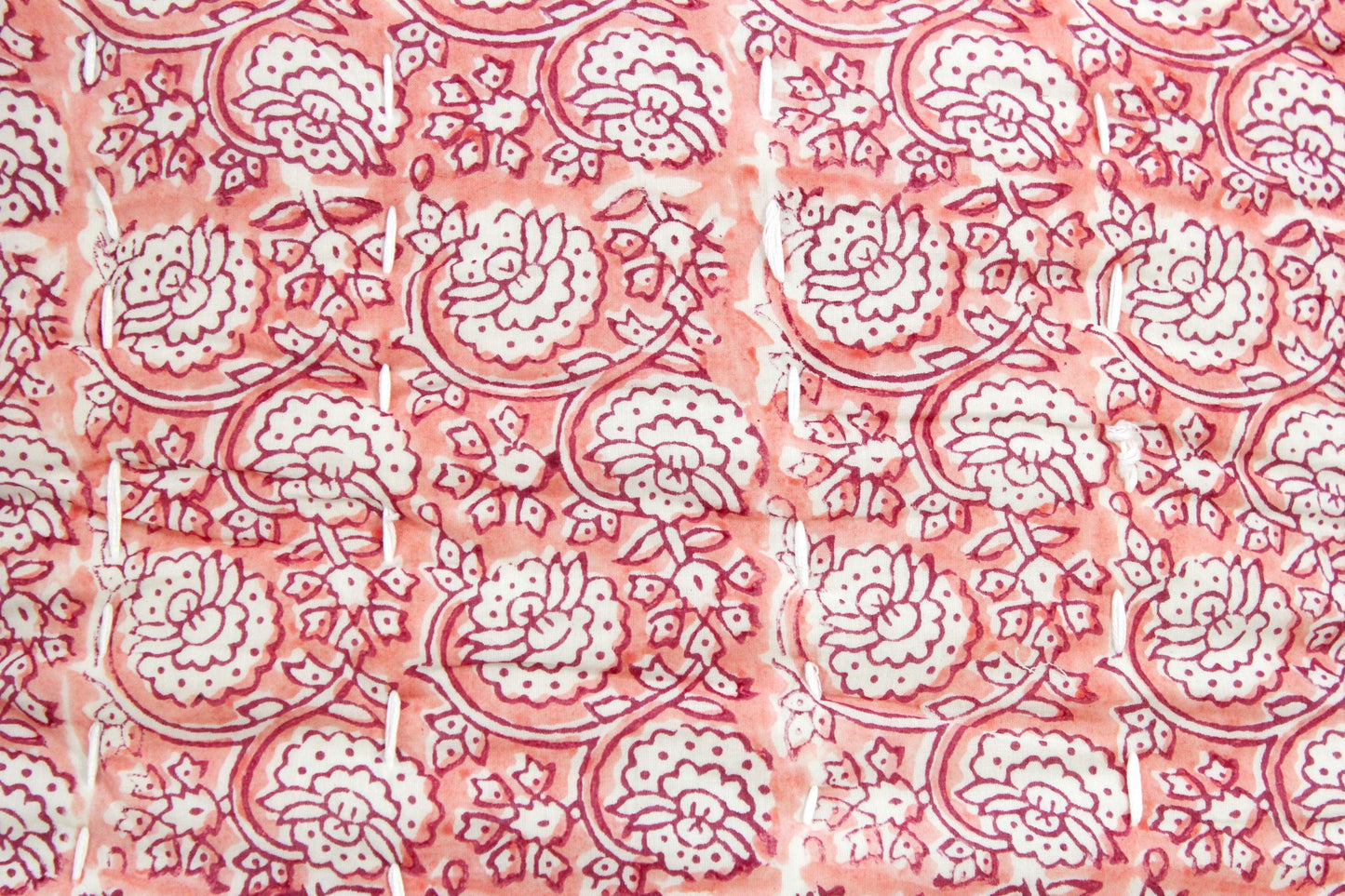 Pink Floral Kantha Quilted Pillow Cover: Hand Block Print, Boho Decor