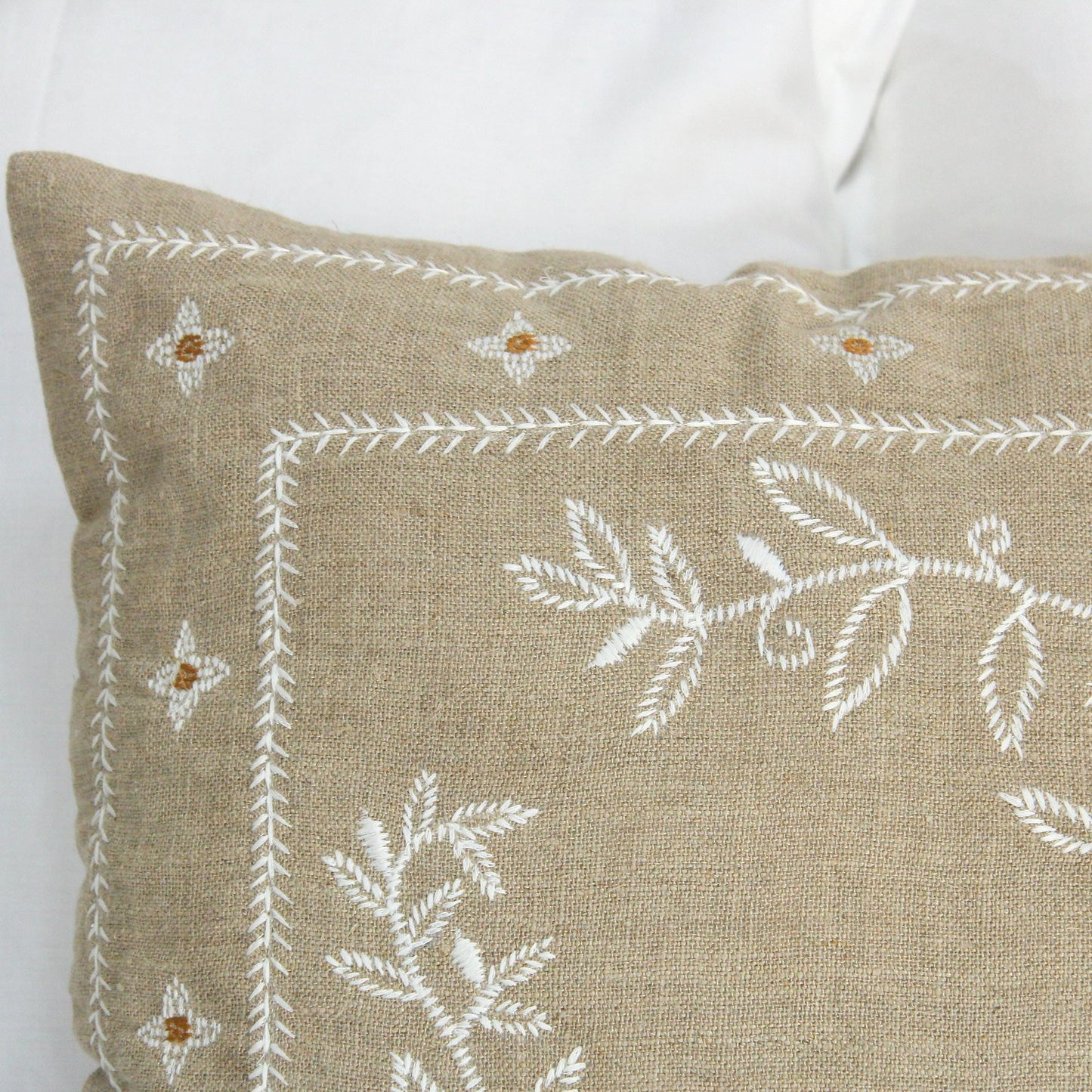 Floral Embroidered Linen Pillow Cover: Handcrafted Farmhouse Cushion