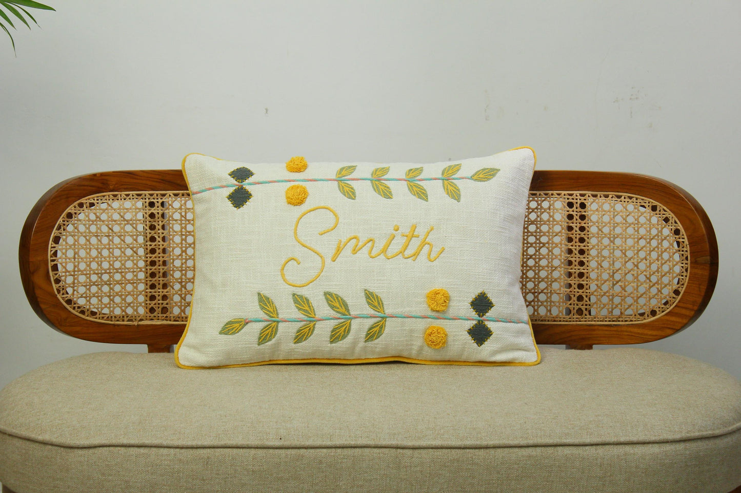 Personalized Floral Embroidered Pillow Cover | 14X22 Inches Custom Name Throw Pillow | Gift for Her