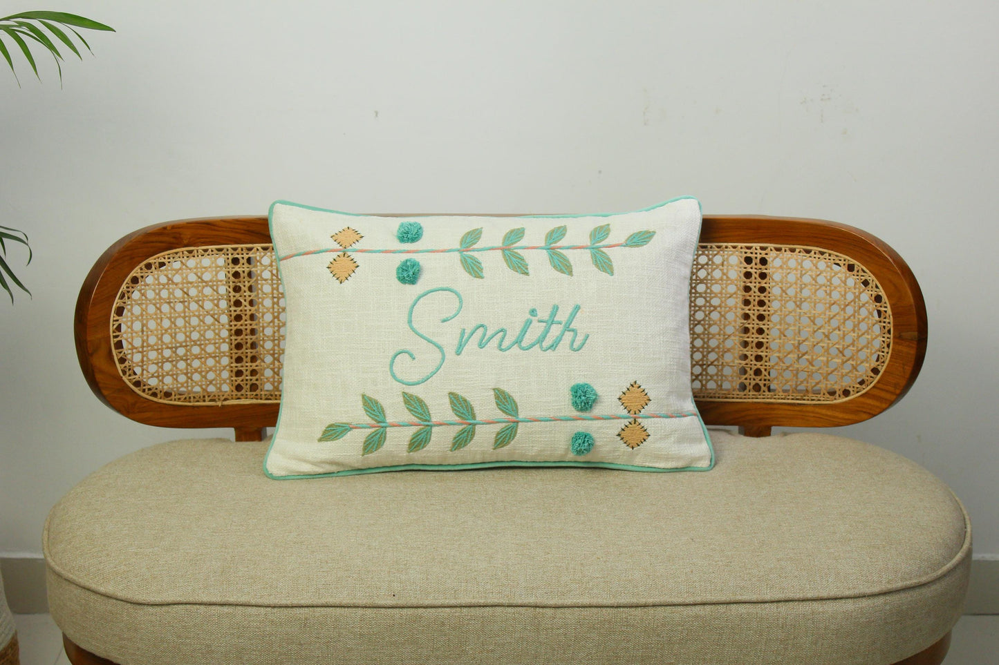 Personalized Floral Embroidered Pillow Cover | 14X22 Inches Custom Name Throw Pillow | Gift for Her