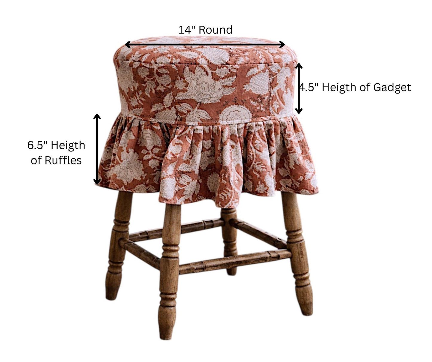 Hand Block Printed Floral Cotton Linen Bar Stool Cover: Farmhouse Slipcover