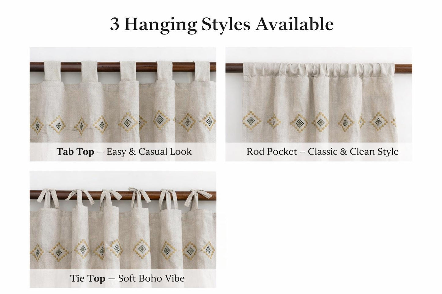 Hand Block Printed Stripe Linen Curtain | Custom Length & Hanging Style Curtain Panel