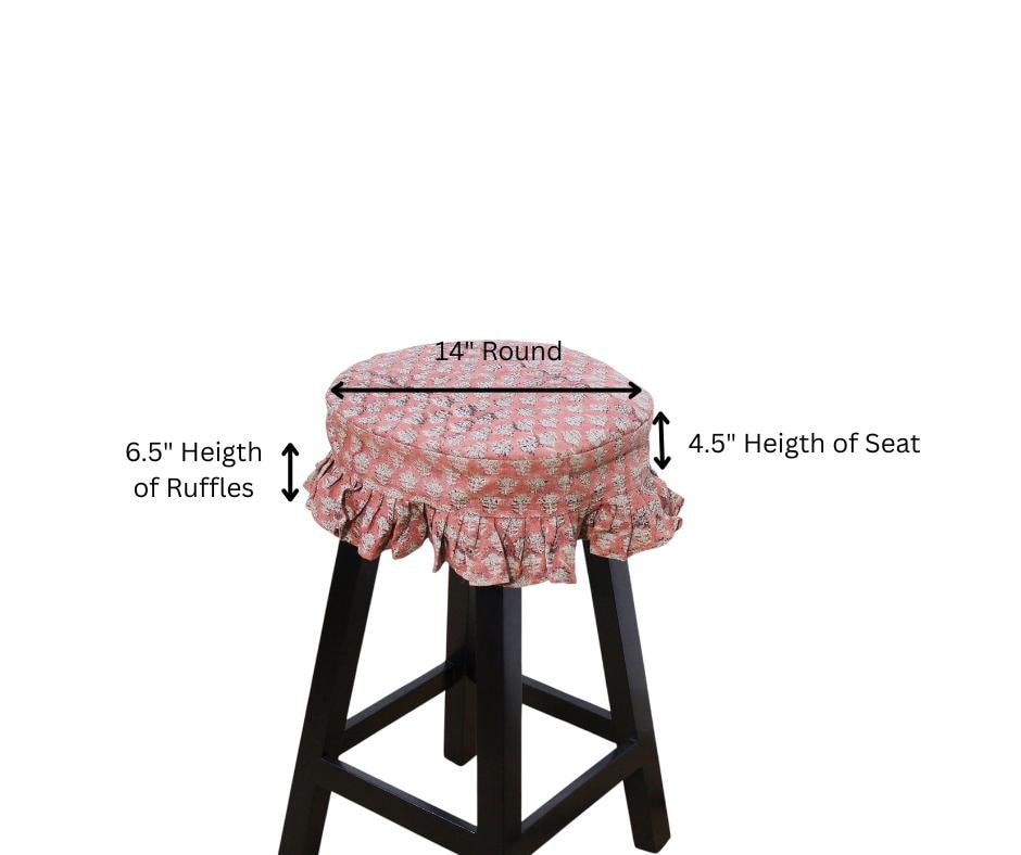 Hand Block Printed Floral Linen Barstool Slipcover | Farmhouse Kitchen Stool Cover