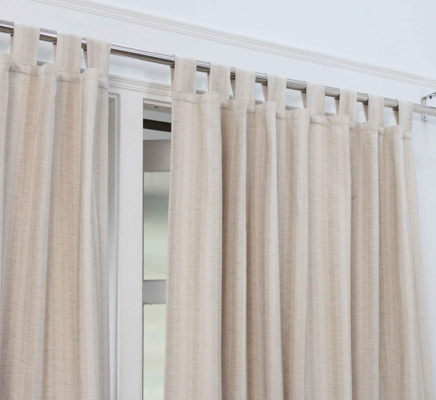 Natural Linen Stripe Curtain | Modern Boho Window Panel | Cafe Drapery