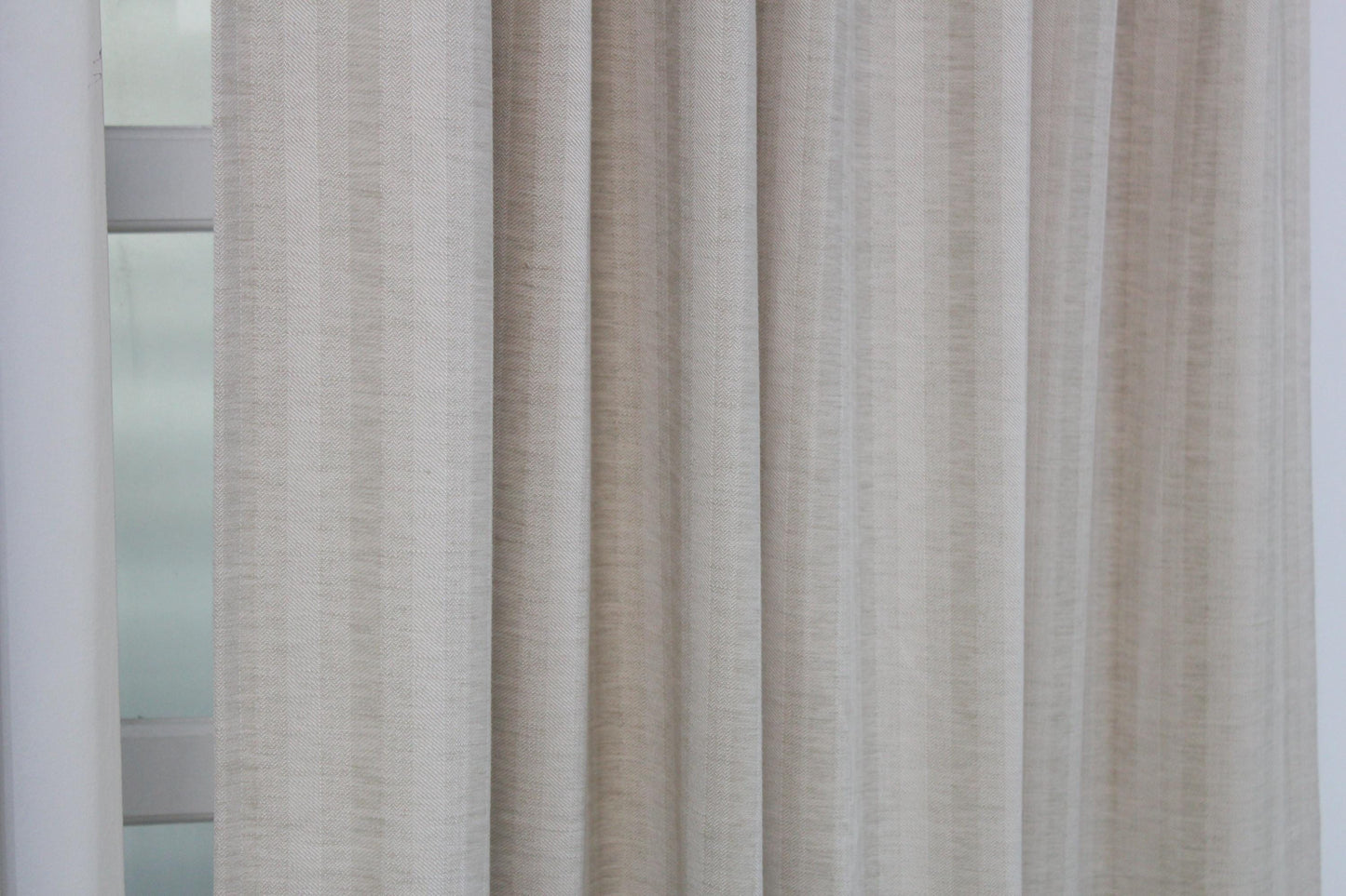 Natural Linen Stripe Curtain | Modern Boho Window Panel | Cafe Drapery
