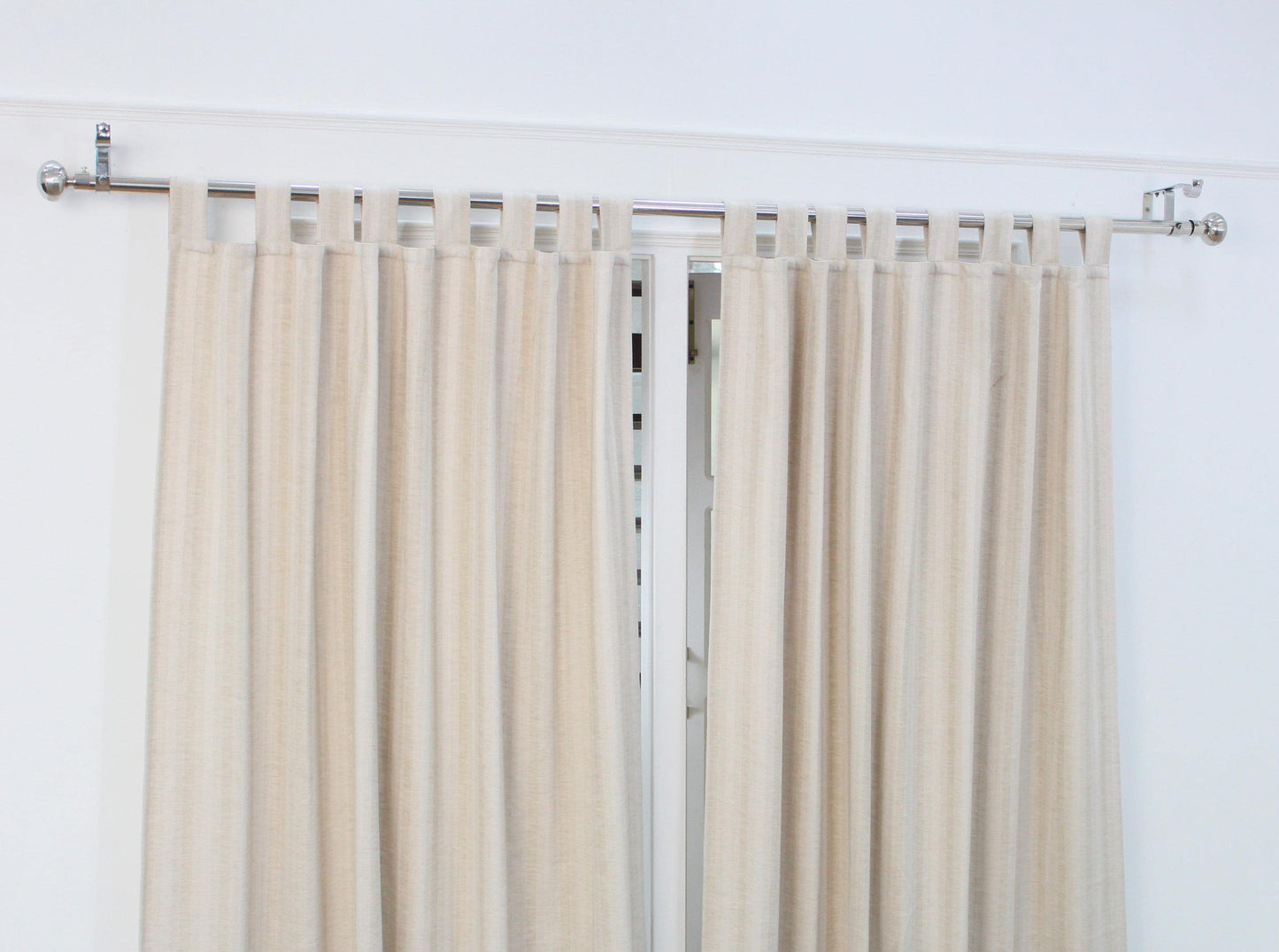 Natural Linen Stripe Curtain | Modern Boho Window Panel | Cafe Drapery
