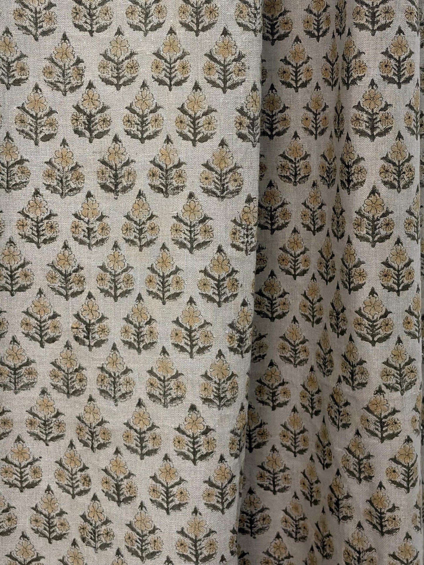 Floral Booti Hand Block Printed Linen Curtain Panel: Natural Boho Farmhouse Drapes