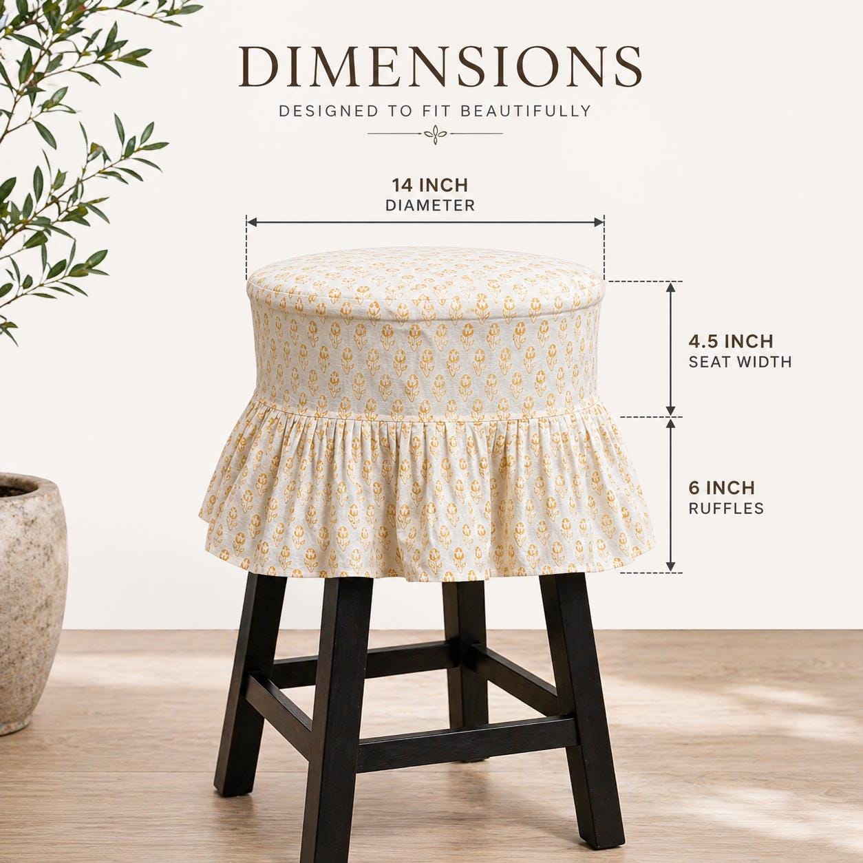 Hand Block Printed Floral Barstool Cover: Cotton Linen Slipcover, Farmhouse Dining Decor